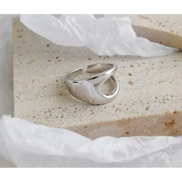 NEW UNIQUE SILVER ABSTRACT RING, OPEN RING, SILVER ADJUSTABLE RING, UNISEX RING - Picture 6 of 12